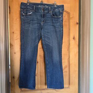 Sz 14 Regular AE American Eagle Medium Wash Low-Rise Artist Crop Jeans